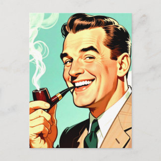 Retro Style Man Smoking a Pipe Vykort