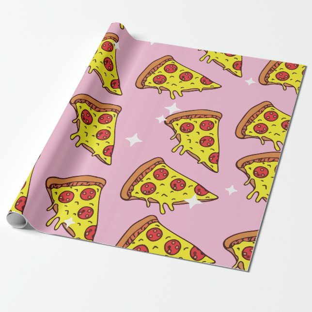 Retro Style Pizza Slices Seamless Pattern Presentpapper (Utrullad)
