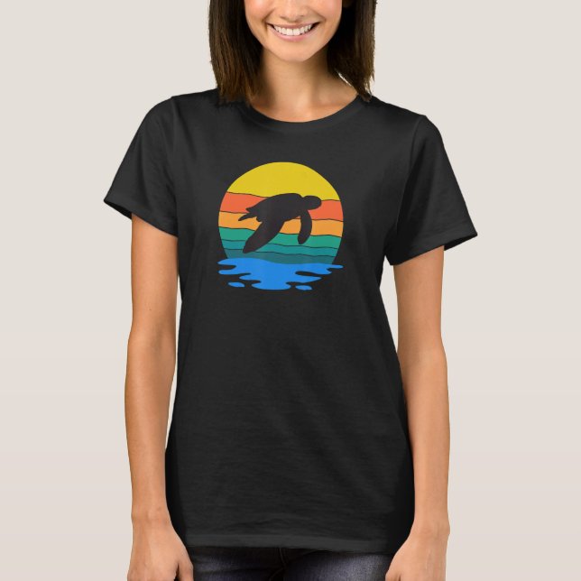 Retro Style Turtle Silhouette Save The Turtles Und T Shirt (Framsida)