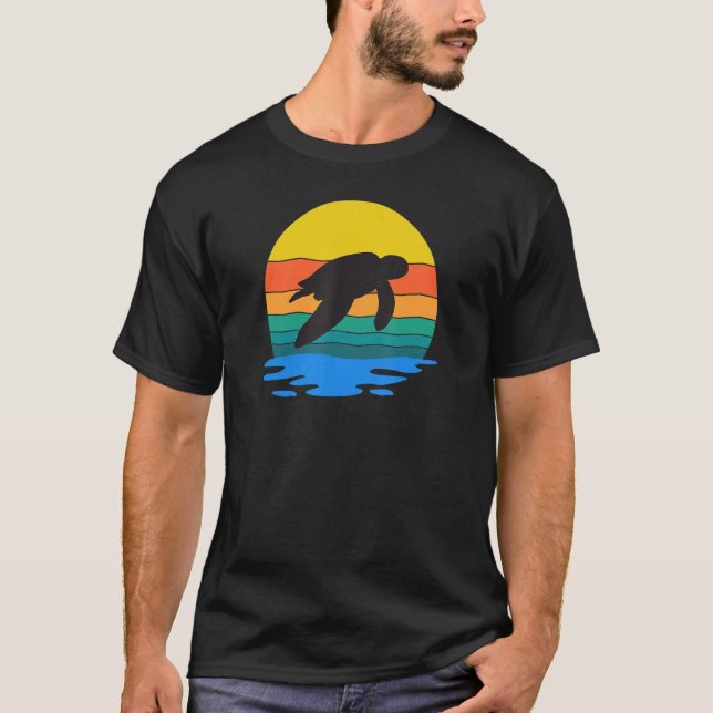 Retro Style Turtle Silhouette Save The Turtles Und T Shirt (Framsida)