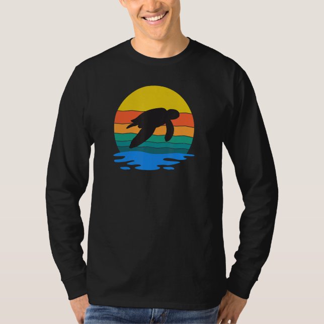Retro Style Turtle Silhouette Save The Turtles Und T Shirt (Framsida)