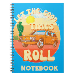 Retro style vintage sunset and classic car noteboo anteckningsbok