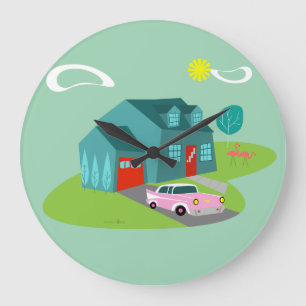 Retro Suburban House Acrylic Wall Clock Stor Klocka