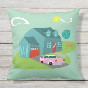 Retro Suburban House Dekorativ kudde