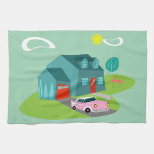 Retro Suburban House Kitchen Towel Kökshandduk