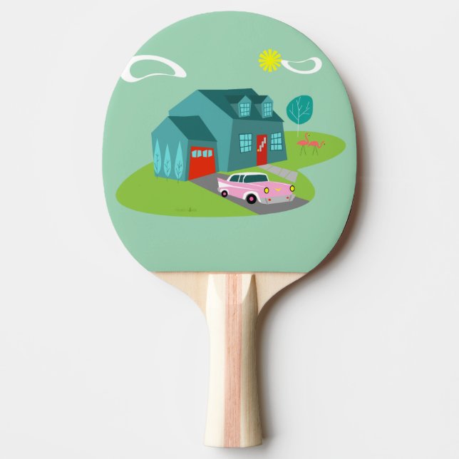 Retro Suburban House Ping Pong Paddle Pingisracket (Framsidan)