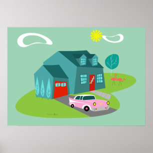Retro Suburban House Poster