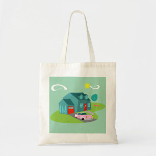 Retro Suburban House Tote Bag Tygkasse
