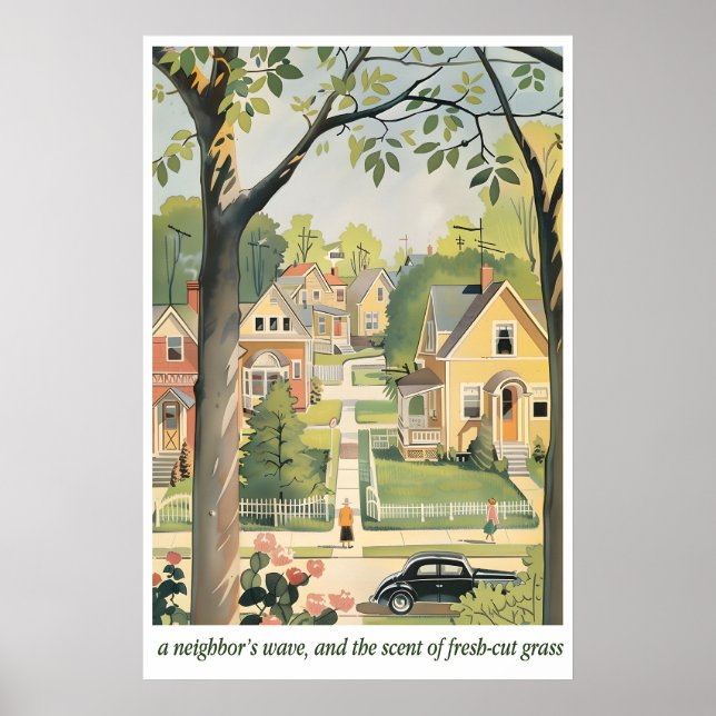 Retro Suburbant Hem Konsttryck Vintage Närområde Poster (Framsidan)