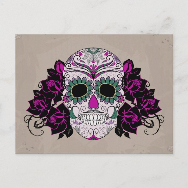 Retro Sugar Skull Vykort (Framsida)
