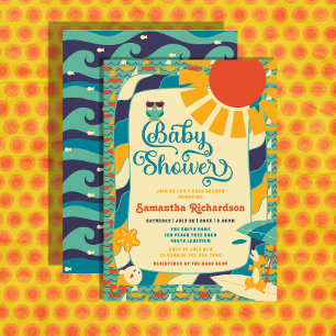Retro Summer Beach Gender Neutral Baby Shower Inbjudningar
