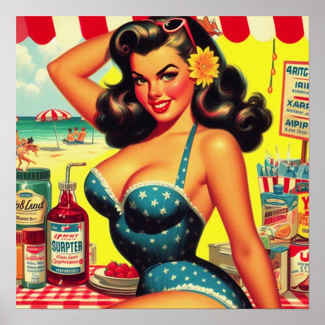 Retro Summer Beach Pin Up Poster (Framsidan)