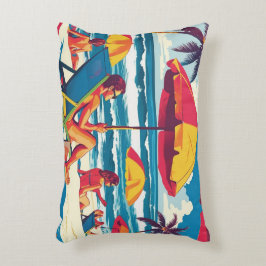 Retro Summer Beach Scene Throw Pillow Prydnadskudde