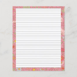 Retro Summer Blommigt Rosa Stationery Brev Papper
