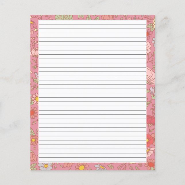Retro Summer Blommigt Rosa Stationery Brev Papper (Framsida)