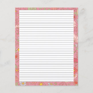 Retro Summer Blommigt Rosa Stationery Brev Papper