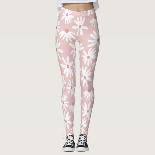 Retro Summer Daisy Mönster Small #4 #mönster Leggings (Framsida)