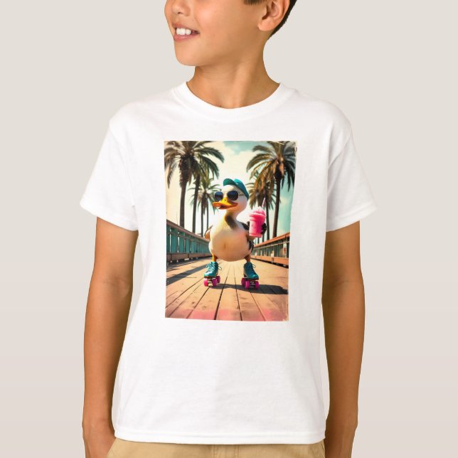 Retro Summer Funny Roller Duck  T Shirt (Framsida)
