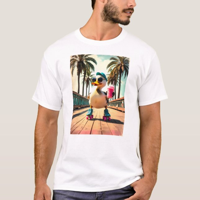 Retro Summer Funny Roller Duck  T Shirt (Framsida)