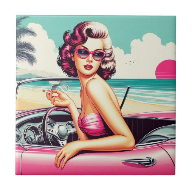Retro Summer Girl Kakelplatta (Framsidan)