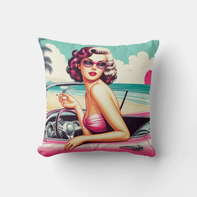 Retro Summer Girl Kudde (Framsida)