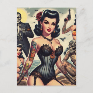 Retro Summer Gothic Pin-up Vykort