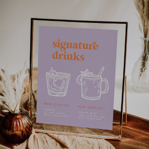 Retro Summer Lila Orange Namnteckning Drinks-tec Poster