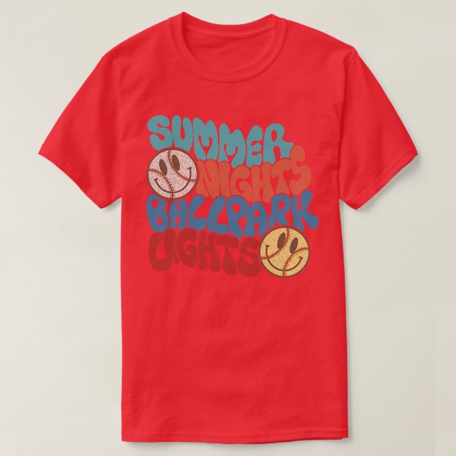 Retro Summer Nights And Ballpark Lights Baseball S T Shirt (Design framsida)