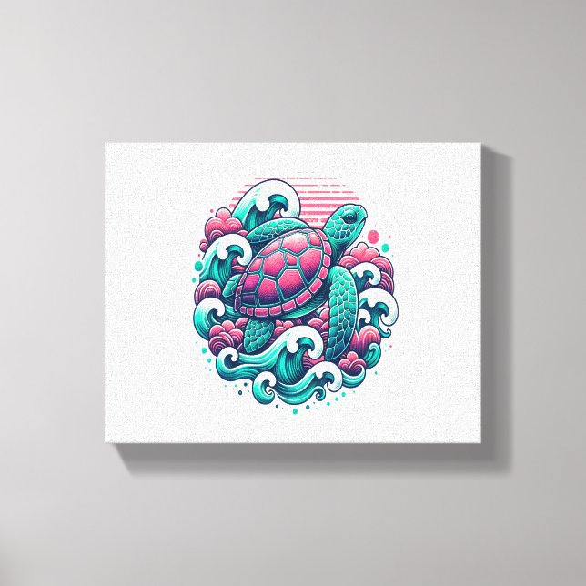 Retro Summer Ocean Wave Turtle Canvastryck (Framsida)