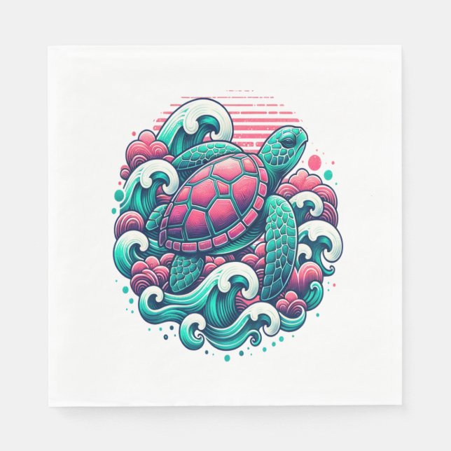 Retro Summer Ocean Wave Turtle Pappersservett (Framsidan)