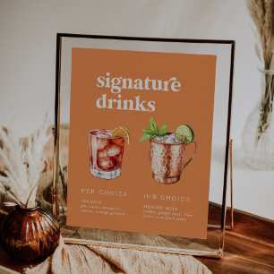 Retro Summer Orange Bröllop Namnteckning Drinks Si Poster