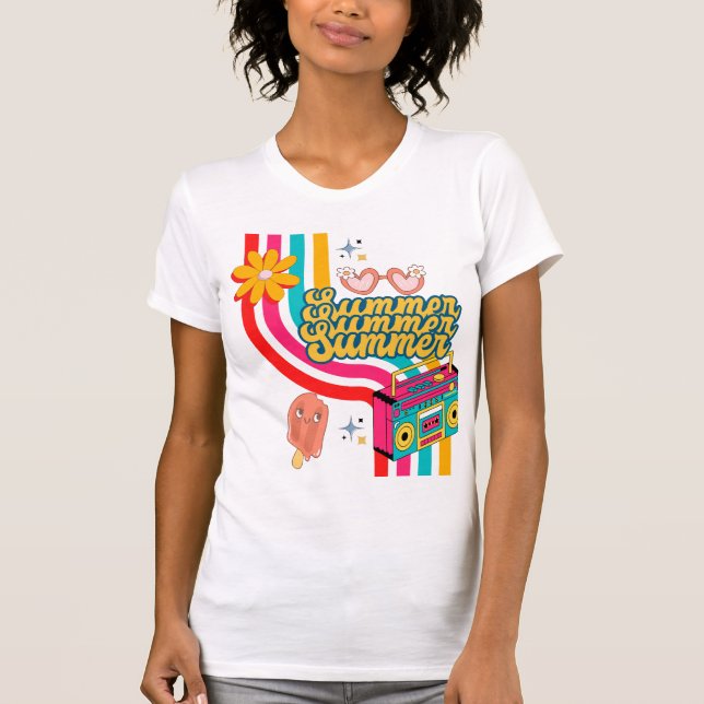 Retro Summer Rainbow Tote Bag T Shirt (Framsida)