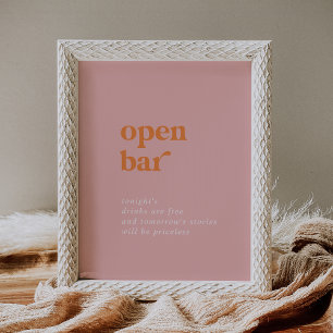 Retro Summer Rosa and Orange Bröllop Open Pub Sign Poster