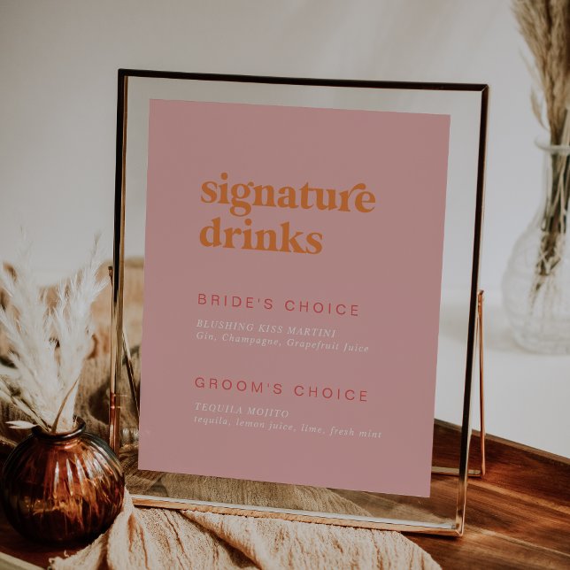 Retro Summer Rosa and Orange Namnteckning Drinks S Poster (Skapare uppladdad)