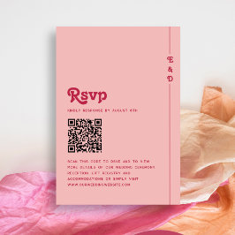 Retro Summer Rosa &  Monogram Bröllop QR-kod OSA Kort