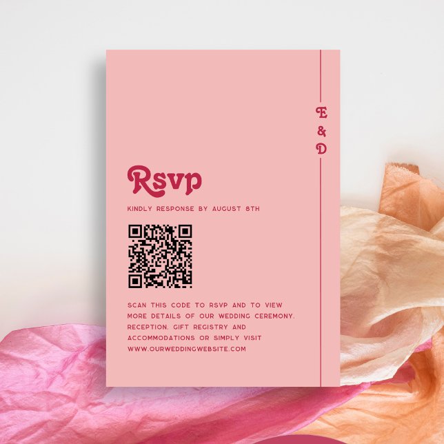 Retro Summer Rosa &  Monogram Bröllop QR-kod OSA Kort (Skapare uppladdad)