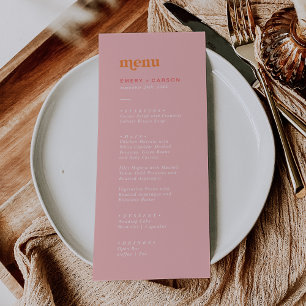 Retro Summer Rosa och Orange Bröllop Middag Menu Meny