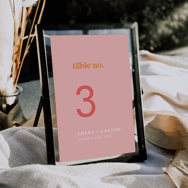 Retro Summer | Rosa Orange Bröllop Bordsnumren Inbjudningar (Retro Summer | Pink Orange Wedding Table Numbers)