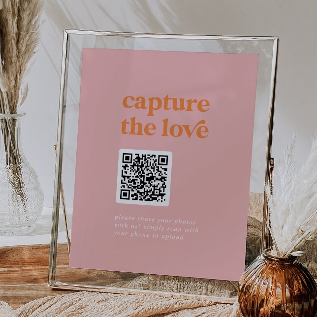 Retro Summer Rosa Orange DIY Capture the Kärlek Si Poster (Retro Summer Pink Orange DIY Capture the Love Sign)