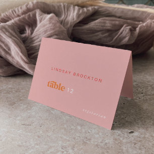 Retro Summer Rosa Orange Namn Bröllop Place Cards Bordsnummer