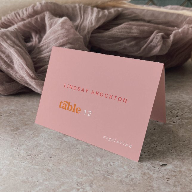 Retro Summer Rosa Orange Namn Bröllop Place Cards Bordsnummer (Retro Summer Pink Orange Name Wedding Place Cards)