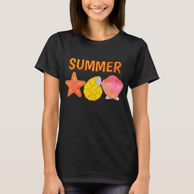 Retro Summer Seashells  T Shirt (Framsida)