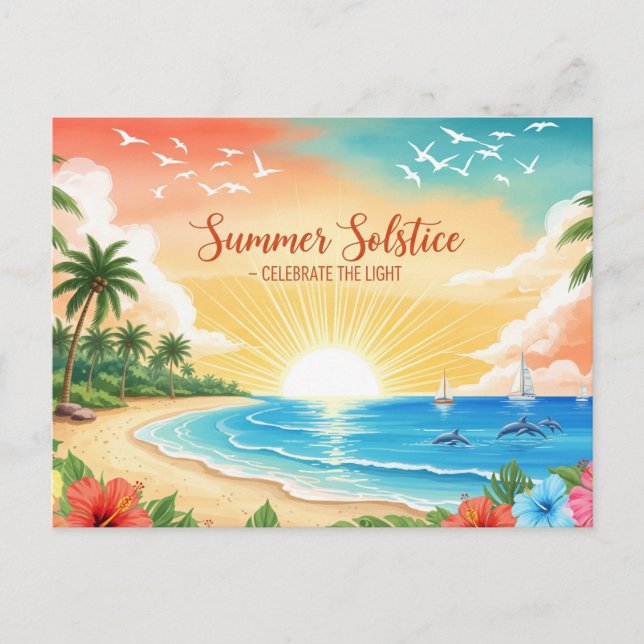 retro Summer Solstice Vykort (Framsida)