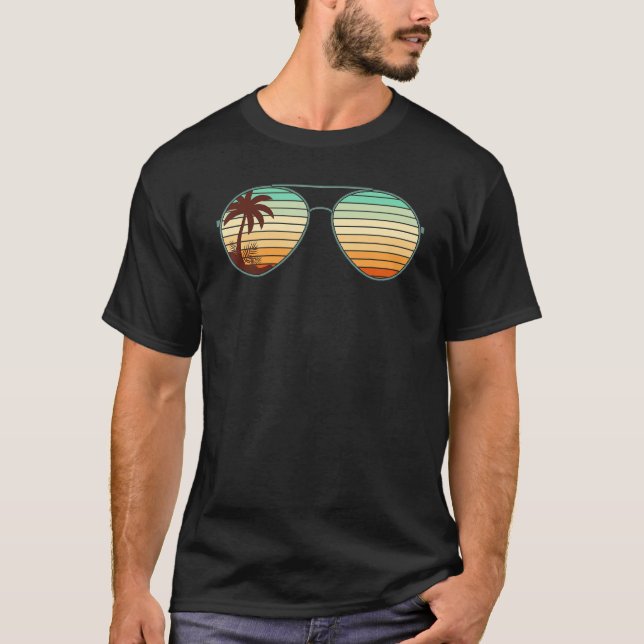 Retro Summer Vacation Coconut Handflatan Träd Trop T Shirt (Framsida)