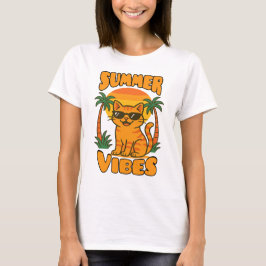 Retro Summer Vibes Cat T-Shirt - Cute Tecknad Cat