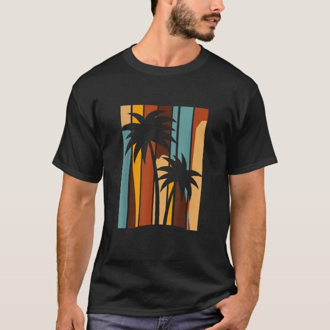 Retro Summer Vibes Handflatan Träd Tropical Summer T Shirt (Framsida)