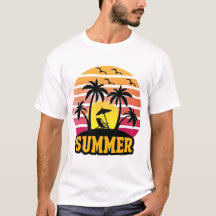 Retro Summer Vibes T-Shirt - Palmträd Solnedgång S