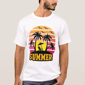 Retro Summer Vibes T-Shirt - Palmträd Solnedgång S