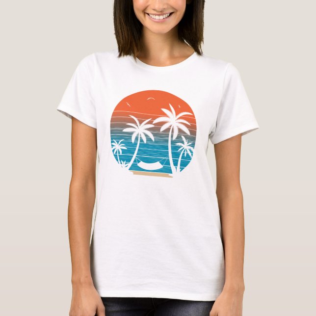 Retro summertime vibes tropiska handflatan t shirt (Framsida)