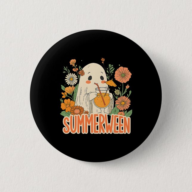 Retro Summerween Ghost Boho Blommigt Summer Hallow Knapp (Framsida)